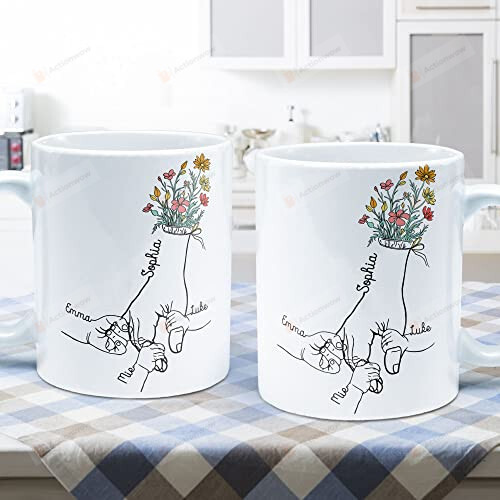 Holding Mom's Hand Floral Mug Coffe Mug Mother And Children Ceramic Mug Personalized Mug Best Mom Ever Thank You Gift Birthday Gift For Her Happy Mothers Day Gift For Mom From Daughter 11 15oz Mug