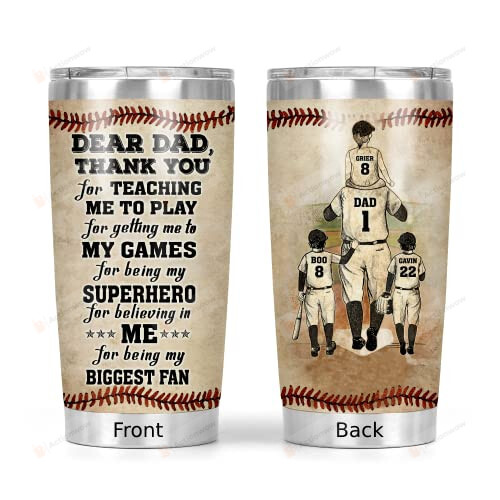 Personalized Baseball Dad And Son Tumbler Cup, Thank You For Teaching Me How To Play Fathers Day Gift For Dad