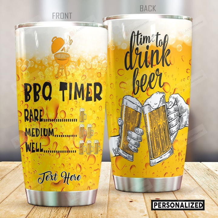 Personalized Beer Time To Drink Beer Stainless Steel Tumbler Perfect Gifts For Beer Lover Tumbler Cups For Coffee/Tea, Great Customized Gifts For Birthday Christmas Thanksgiving