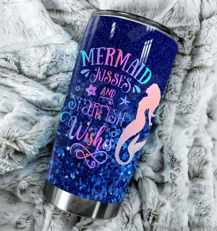 Mermaid Kisses And Starfish Kisses Stainless Steel Tumbler Perfect Gifts For Mermaid Lover Tumbler Cups For Coffee/Tea, Great Customized Gifts For Birthday Christmas Thanksgiving