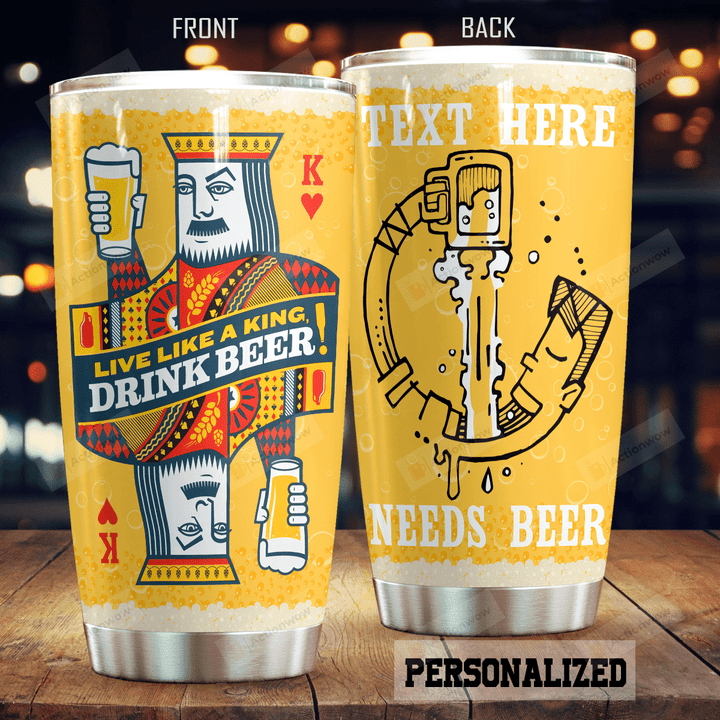 Personalized Beer Live Like A King Drink Beer Stainless Steel Tumbler Perfect Gifts For Beer Lover Tumbler Cups For Coffee/Tea, Great Customized Gifts For Birthday Christmas Thanksgiving