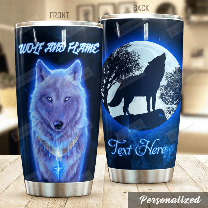 Personalized Wolf And Flame Stainless Steel Tumbler Perfect Gifts For Wolf Lover Tumbler Cups For Coffee/Tea, Great Customized Gifts For Birthday Christmas Thanksgiving