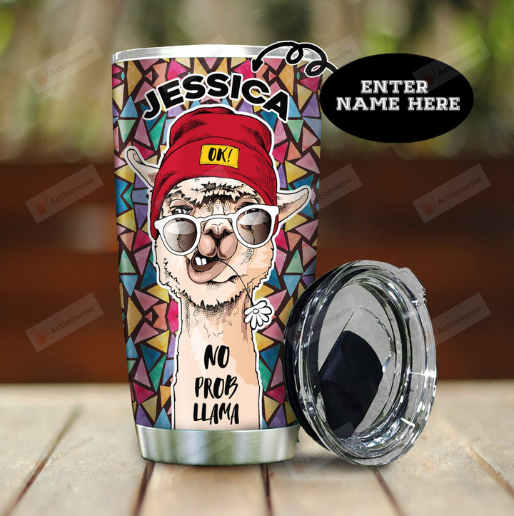 Personalized No Prob Llama Stainless Steel Tumbler Perfect Gifts For Llama Lover Tumbler Cups For Coffee/Tea, Great Customized Gifts For Birthday Christmas Thanksgiving