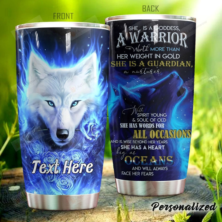 Personalized Wolf She Is A Goddess A Warrior Stainless Steel Tumbler Perfect Gifts For Wolf Lover Tumbler Cups For Coffee/Tea, Great Customized Gifts For Birthday Christmas Thanksgiving
