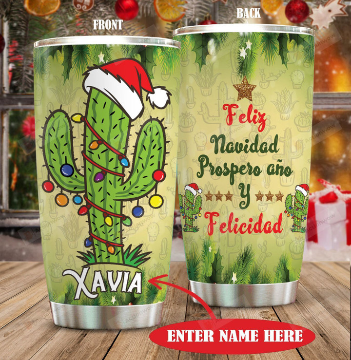 Personalized Christmas Cactus Feliz Navidad Stainless Steel Tumbler Perfect Gifts For Cactus Lover Tumbler Cups For Coffee/Tea, Great Customized Gifts For Birthday Christmas Thanksgiving