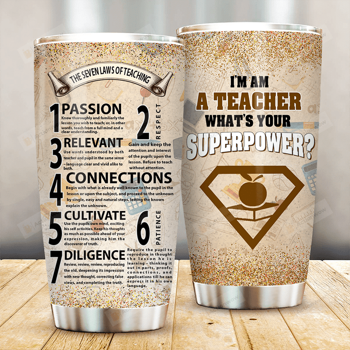 Seven Laws Of Teaching Stainless Steel Tumbler Perfect Gifts For Teacher Tumbler Cups For Coffee/Tea, Great Customized Gifts For Birthday Christmas Thanksgiving
