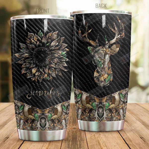 Personalized Deer Sunflower Stainless Steel Tumbler Perfect Gifts For Deer Lover Tumbler Cups For Coffee/Tea, Great Customized Gifts For Birthday Christmas Thanksgiving