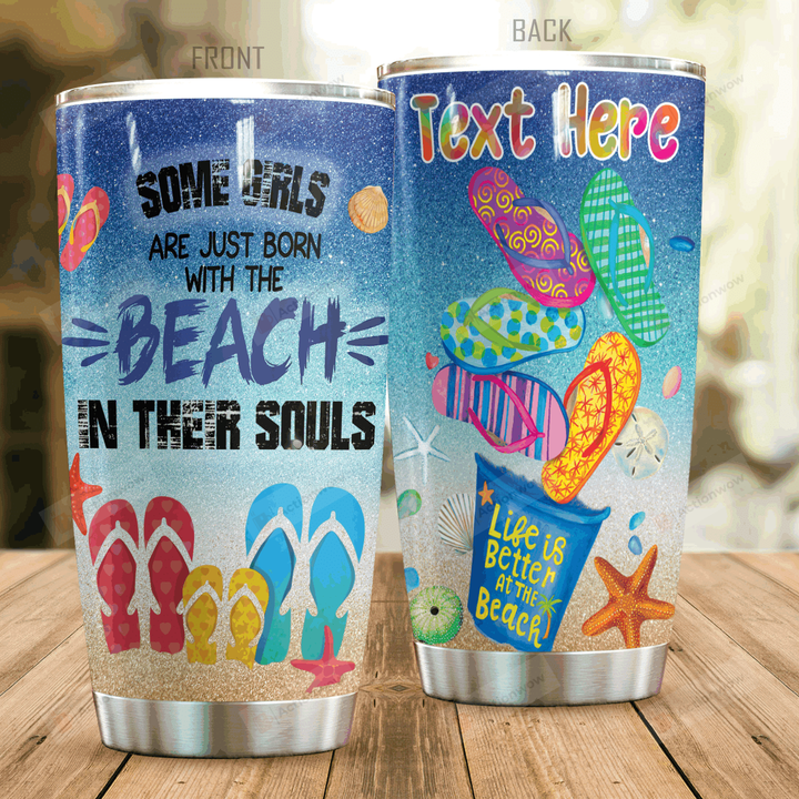 Personalized Born With The Beach In Their Souls Stainless Steel Tumbler Perfect Gifts For Beach Lover Tumbler Cups For Coffee/Tea, Great Customized Gifts For Birthday Christmas Thanksgiving