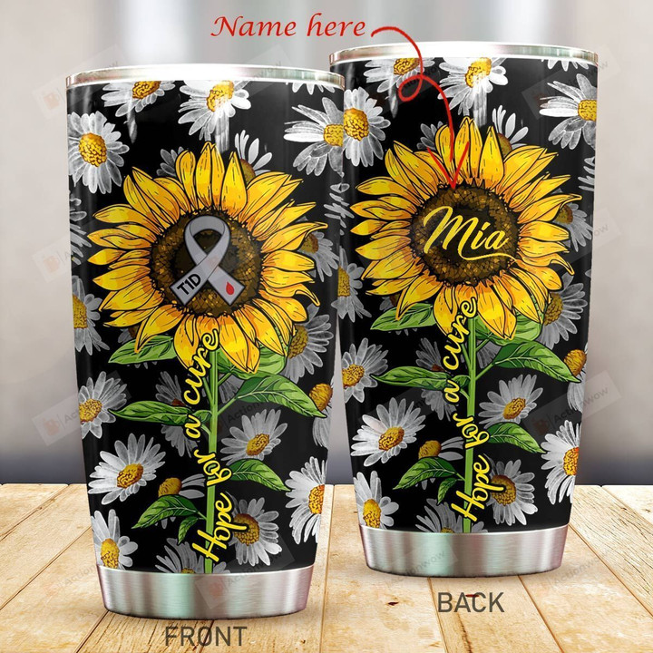 Personalized Diabetes Hope For A Cure Sunflower Stainless Steel Tumbler Perfect Gifts For Diabetes Tumbler Cups For Coffee/Tea, Great Customized Gifts For Birthday Christmas Thanksgiving