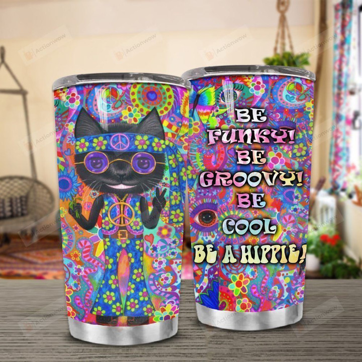 Hippie Purple Cat Be Funky Be Groovy Stainless Steel Tumbler Perfect Gifts For Hipppie Tumbler Cups For Coffee/Tea, Great Customized Gifts For Birthday Christmas Thanksgiving