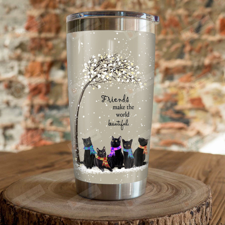 Black Cats Under The Tree Friends Make The World Beautiful Stainless Steel Tumbler Perfect Gifts For Cat Lover Tumbler Cups For Coffee/Tea, Great Customized Gifts For Birthday Christmas Thanksgiving