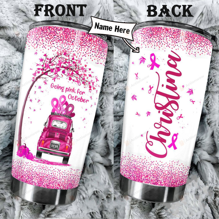 Personalized Breast Cancer Awareness Going Pink For Octorber Stainless Steel Tumbler Perfect Gifts For Breast Cancer Awareness Tumbler Cups For Coffee/Tea, Great Customized Gifts For Birthday Christmas Thanksgiving