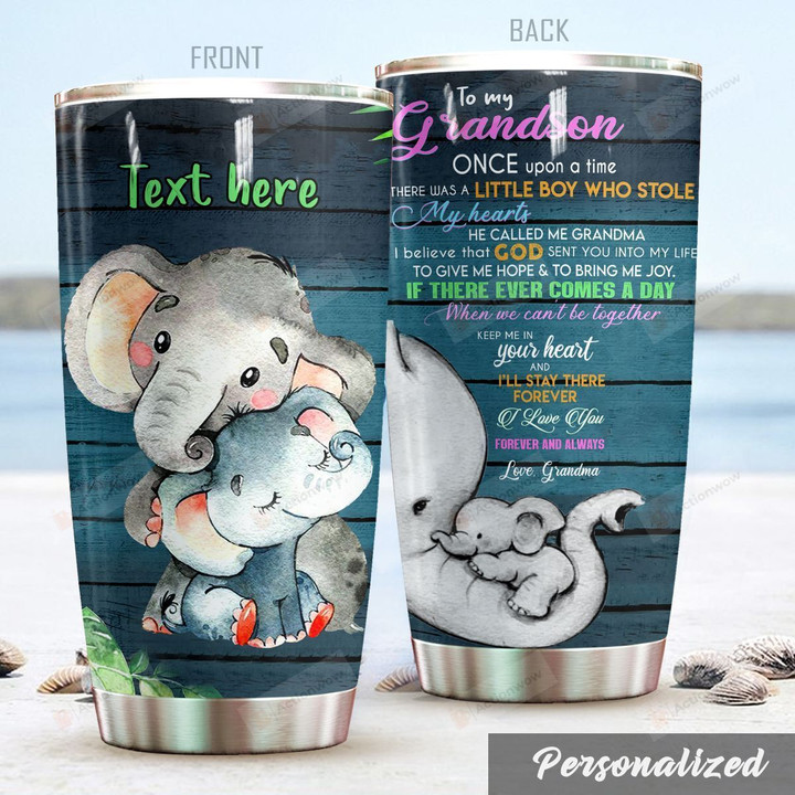 Personalized Elephant To My Grandson From Grandma God Sent You Into My Life Stainless Steel Tumbler Perfect Gifts For Elephant Lover Tumbler Cups For Coffee/Tea, Great Customized Gifts For Birthday Christmas Thanksgiving
