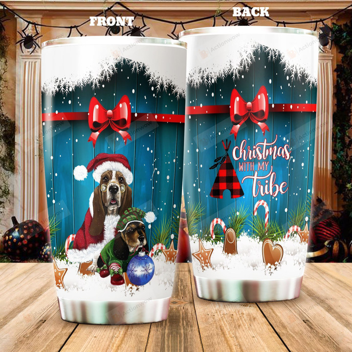 Basset Hound Christmas With My Tribe Stainless Steel Tumbler Perfect Gifts For Dog Lover Tumbler Cups For Coffee/Tea, Great Customized Gifts For Birthday Christmas Thanksgiving