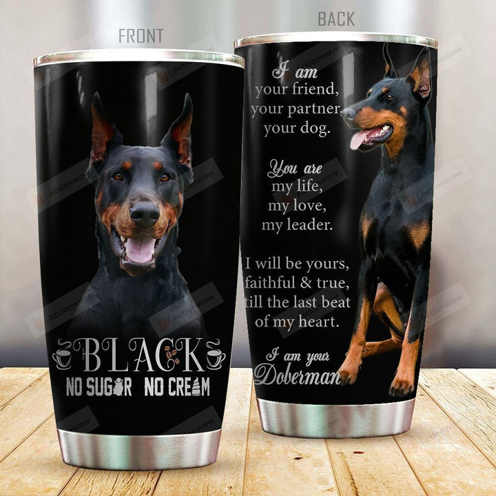 Doberman Black No Sugar Stainless Steel Tumbler, Tumbler Cups For Coffee/Tea, Great Customized Gifts For Birthday Christmas Thanksgiving
