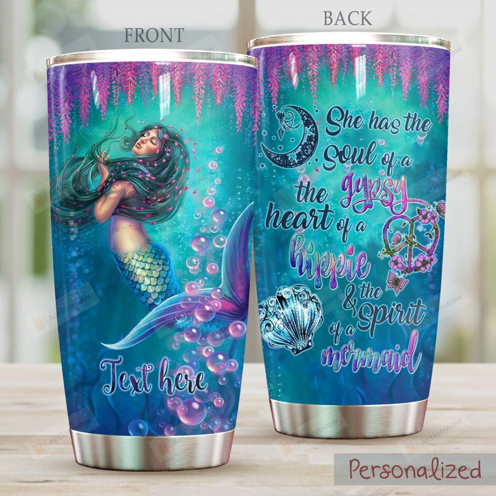 Personalized The Sprit Of A Mermaid Stainless Steel Tumbler Perfect Gifts For Mermaid Lover Tumbler Cups For Coffee/Tea, Great Customized Gifts For Birthday Christmas Thanksgiving