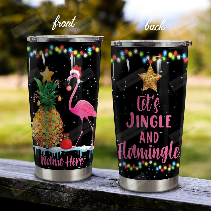 Personalized Flamingo Pineapple Let Jingle And Flamingle Stainless Steel Tumbler Perfect Gifts For Flamingo Lover Tumbler Cups For Coffee/Tea, Great Customized Gifts For Birthday Christmas Thanksgiving