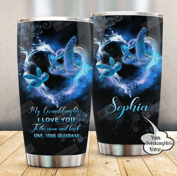 Personalized Turtle To My Granddaughter From Grandma I Love You To The Moon And Back Steel Tumbler Perfect Gifts For Turtle Lover Tumbler Cups For Coffee/Tea, Great Customized Gifts For Birthday Christmas Thanksgiving
