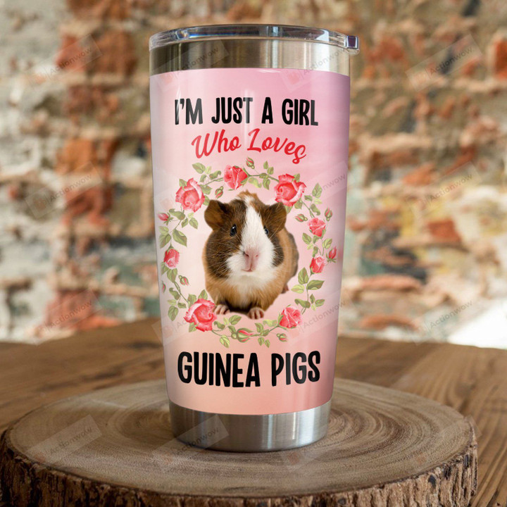 I'm Just A Girl Who Loves Guinea Pigs Flower Wreath Stainless Steel Tumbler Perfect Gifts For Guinea Pig Lover Tumbler Cups For Coffee/Tea, Great Customized Gifts For Birthday Christmas Thanksgiving