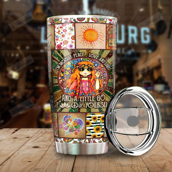 Hippie I'm Mostly Peace Love And Light Stainless Steel Tumbler Perfect Gifts For Hippie Lover Tumbler Cups For Coffee/Tea, Great Customized Gifts For Birthday Christmas Thanksgiving