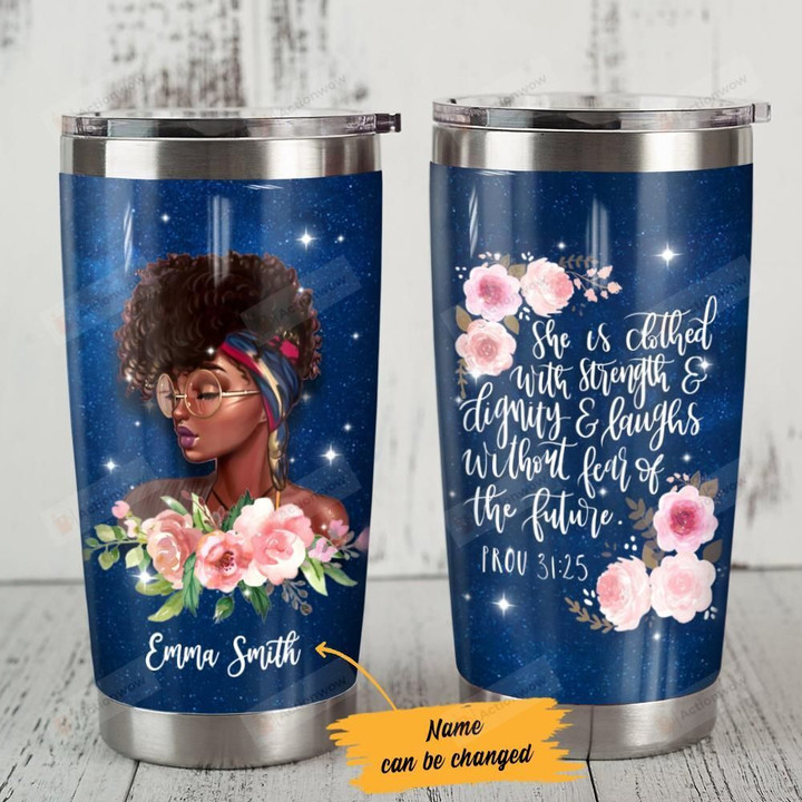 Personalized Black Girl She Is Called With Strength Steel Tumbler Perfect Gifts For Flower Lover Tumbler Cups For Coffee/Tea, Great Customized Gifts For Birthday Christmas Thanksgiving