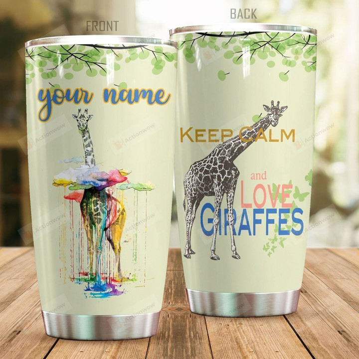 Personalized Giraffe Keep Calm And Love Giraffes Colorful Cloud Stainless Steel Tumbler Perfect Gifts For Giraffe Lover Tumbler Cups For Coffee/Tea, Great Customized Gifts For Birthday Christmas Thanksgiving
