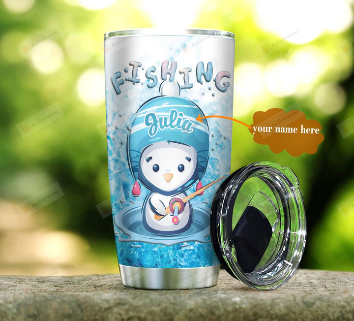 Personalized Penguin Fishing Stainless Steel Tumbler Perfect Gifts For Penguin Lover Tumbler Cups For Coffee/Tea, Great Customized Gifts For Birthday Christmas Thanksgiving