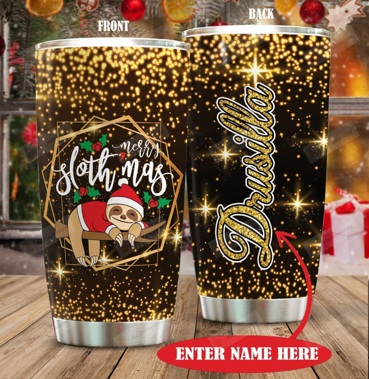 Personalized Merry Slothmas Stainless Steel Tumbler Perfect Gifts For Sloth Lover Tumbler Cups For Coffee/Tea, Great Customized Gifts For Birthday Christmas Thanksgiving