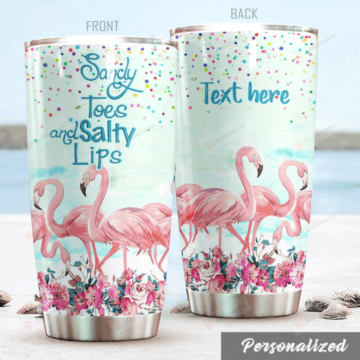 Personalized Flamingo Sandy Toes And  Salty Lips Stainless Steel Tumbler Perfect Gifts For Flamingo Lover Tumbler Cups For Coffee/Tea, Great Customized Gifts For Birthday Christmas Thanksgiving