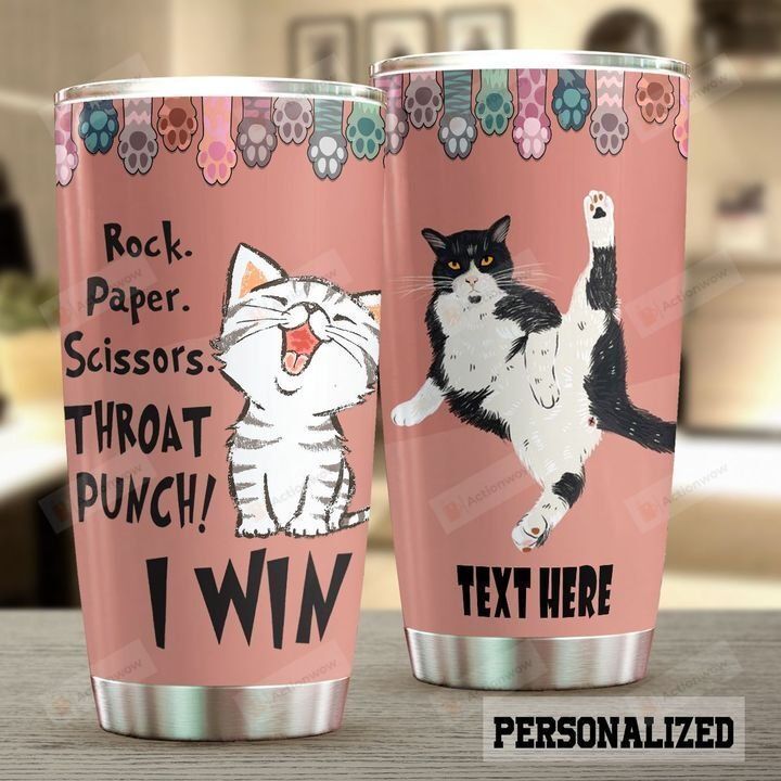 Personalized European Shorthair Cat Rock Paper Scissors Stainless Steel Tumbler Perfect Gifts For Cat Lover Tumbler Cups For Coffee/Tea, Great Customized Gifts For Birthday Christmas Thanksgiving