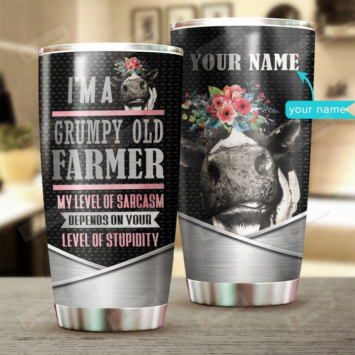 Personalized Farmer I'm A Grumpy Old Farmer Stainless Steel Tumbler Perfect Gifts For Farmer Tumbler Cups For Coffee/Tea, Great Customized Gifts For Birthday Christmas Thanksgiving