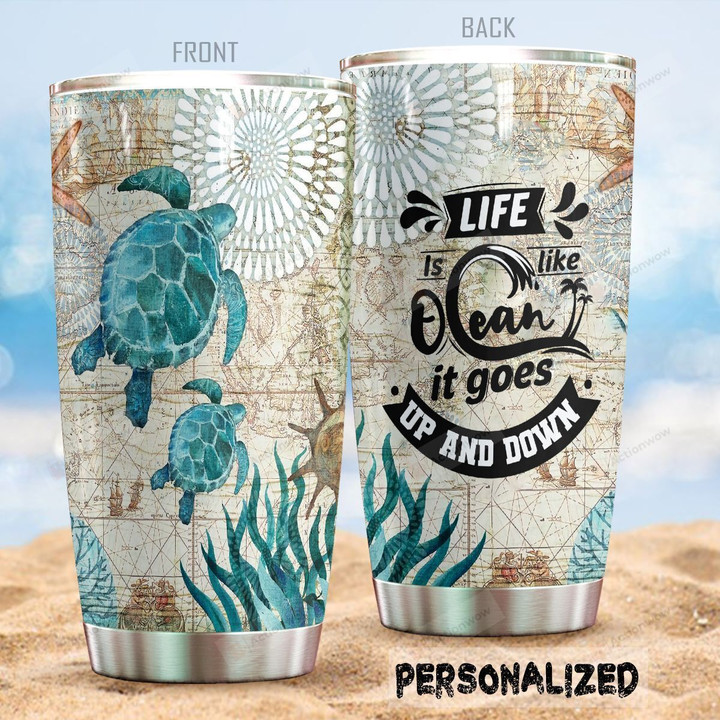 Turtle Life Is Like Ocean Stainless Steel Tumbler Perfect Gifts For Turtle Lover Tumbler Cups For Coffee/Tea, Great Customized Gifts For Birthday Christmas Thanksgiving