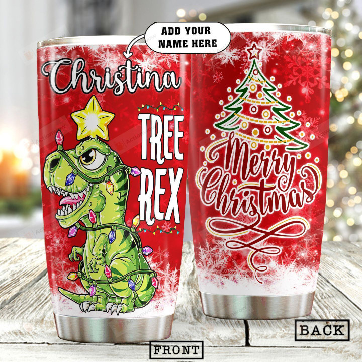 Personalized T Rex Christmas Stainless Steel Tumbler Perfect Gifts For T Rex Lover Tumbler Cups For Coffee/Tea, Great Customized Gifts For Birthday Christmas Thanksgiving