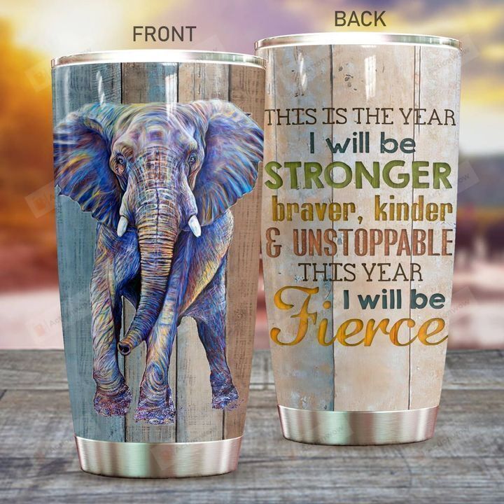 Elephant The Year I Will Be Stronger Stainless Steel Tumbler Perfect Gifts For Elephant Lover Tumbler Cups For Coffee/Tea, Great Customized Gifts For Birthday Christmas Thanksgiving