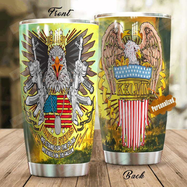 Personalized US Army Bald Eagle Gun We Stand For The Flag Stainless Steel Tumbler Perfect Gifts For Us Army Tumbler Cups For Coffee/Tea, Great Customized Gifts For Birthday Christmas Thanksgiving