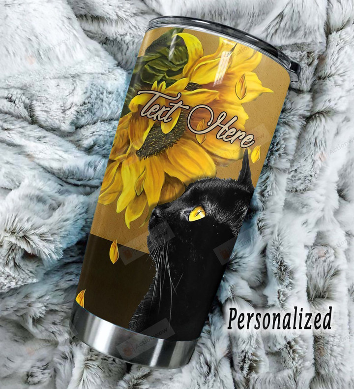 Personalized Black Cat And Sunflower Stainless Steel Tumbler Perfect Gifts For Black Cat Lover Tumbler Cups For Coffee/Tea, Great Customized Gifts For Birthday Christmas Thanksgiving