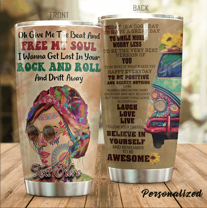 Personalized Hippie Give Me The Beat And Find My Soul Stainless Steel Tumbler Perfect Gifts For Hipppie Tumbler Cups For Coffee/Tea, Great Customized Gifts For Birthday Christmas Thanksgiving