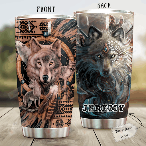Personalized Native American Wolf Stainless Steel Tumbler Perfect Gifts For Wolf Lover Tumbler Cups For Coffee/Tea, Great Customized Gifts For Birthday Christmas Thanksgiving