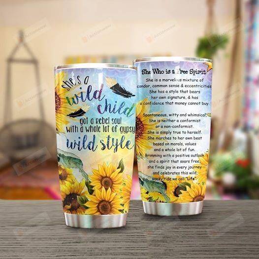 Sunflower She's A Wild Child Stainless Steel Tumbler Perfect Gifts For Sunflower Lover Tumbler Cups For Coffee/Tea, Great Customized Gifts For Birthday Christmas Thanksgiving