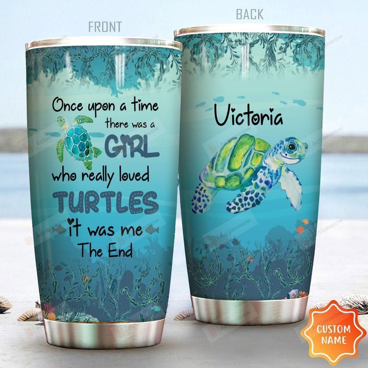 Personalized Turtle Once Upon A Time Stainless Steel Tumbler Perfect Gifts For Turtle Lover Tumbler Cups For Coffee/Tea, Great Customized Gifts For Birthday Christmas Thanksgiving