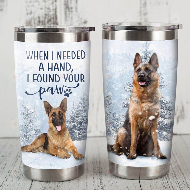 German Shepherd Dog On Snow I Found Your Paw Dog Print Stainless Steel Tumbler Perfect Gifts For Dog Lover Tumbler Cups For Coffee/Tea, Great Customized Gifts For Birthday Christmas Thanksgiving