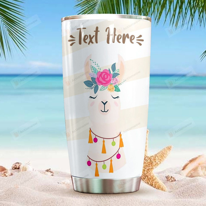 Personalized Flower Llama Closing Eyes Stainless Steel Tumbler Perfect Gifts For Llama Lover Tumbler Cups For Coffee/Tea, Great Customized Gifts For Birthday Christmas Thanksgiving