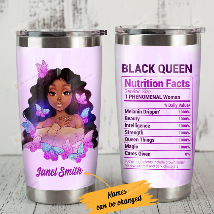 Personalized Black Queen Nutrition Facts Purple Butterfly Stainless Steel Tumbler Perfect Gifts For Butterfly Lover Tumbler Cups For Coffee/Tea, Great Customized Gifts For Birthday Christmas Thanksgiving
