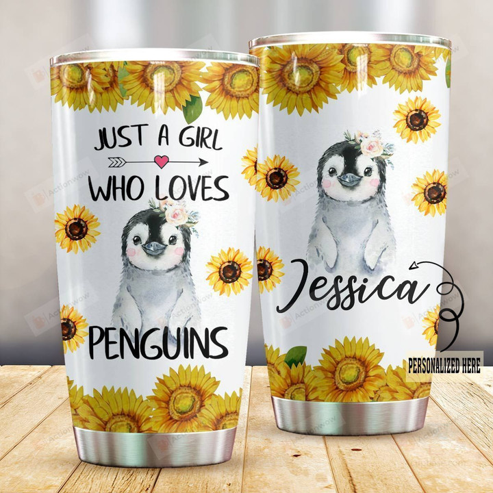 Personalized Just A Girl Who Loves Penguins Stainless Steel Tumbler Perfect Gifts For Penguin Lover Tumbler Cups For Coffee/Tea, Great Customized Gifts For Birthday Christmas Thanksgiving