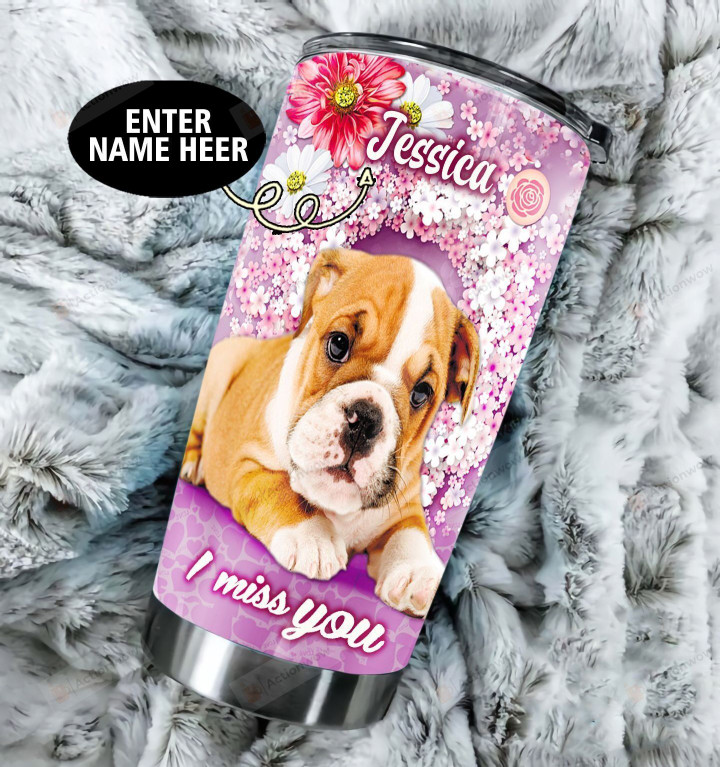 Personalized French Bulldog I Miss You Baby Flower Stainless Steel Tumbler Perfect Gifts For Dog Lover Tumbler Cups For Coffee/Tea, Great Customized Gifts For Birthday Christmas Thanksgiving