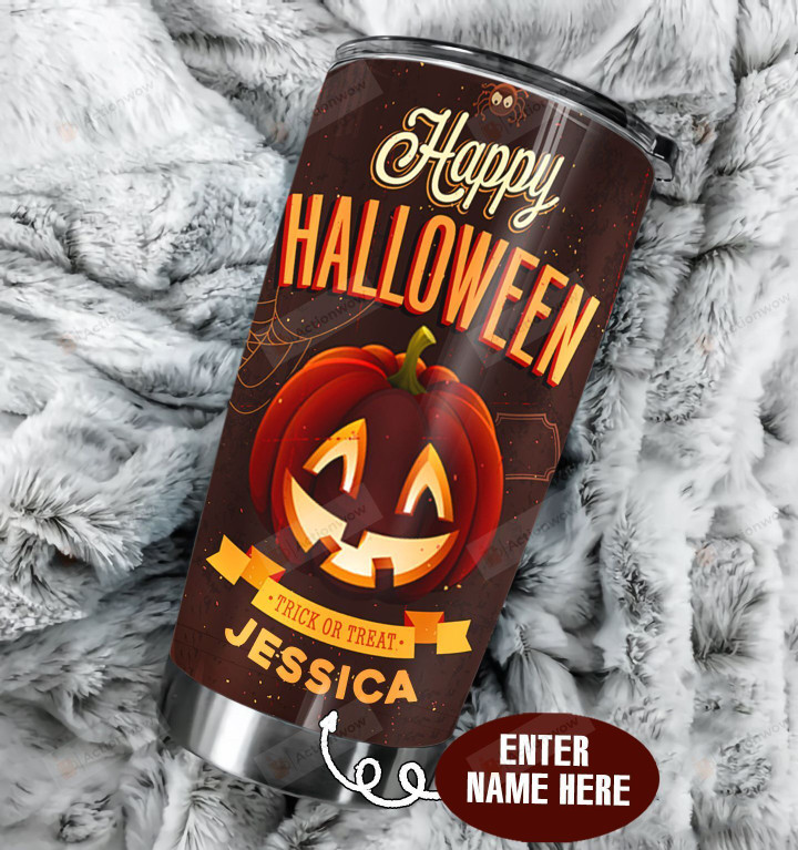 Personalized Pumpkin Happy Halloween Stainless Steel Tumbler Perfect Gifts For Pumpkin Lover Tumbler Cups For Coffee/Tea, Great Customized Gifts For Birthday Christmas Thanksgiving Halloween