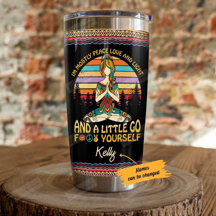 Personalized Hippie Girl I'm Mostly Peace Love And Light Stainless Steel Tumbler Perfect Gifts For Hippie Tumbler Cups For Coffee/Tea, Great Customized Gifts For Birthday Christmas Thanksgiving