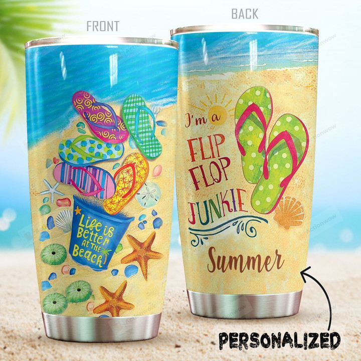 Personalized I'm A Flip Flop Junkie Stainless Steel Tumbler Perfect Gifts For Beach Lover Tumbler Cups For Coffee/Tea, Great Customized Gifts For Birthday Christmas Thanksgiving
