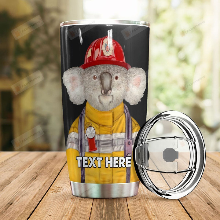 Personalized Firefighter Koala Stainless Steel Tumbler Perfect Gifts For Firefighter Tumbler Cups For Coffee/Tea, Great Customized Gifts For Birthday Christmas Thanksgiving