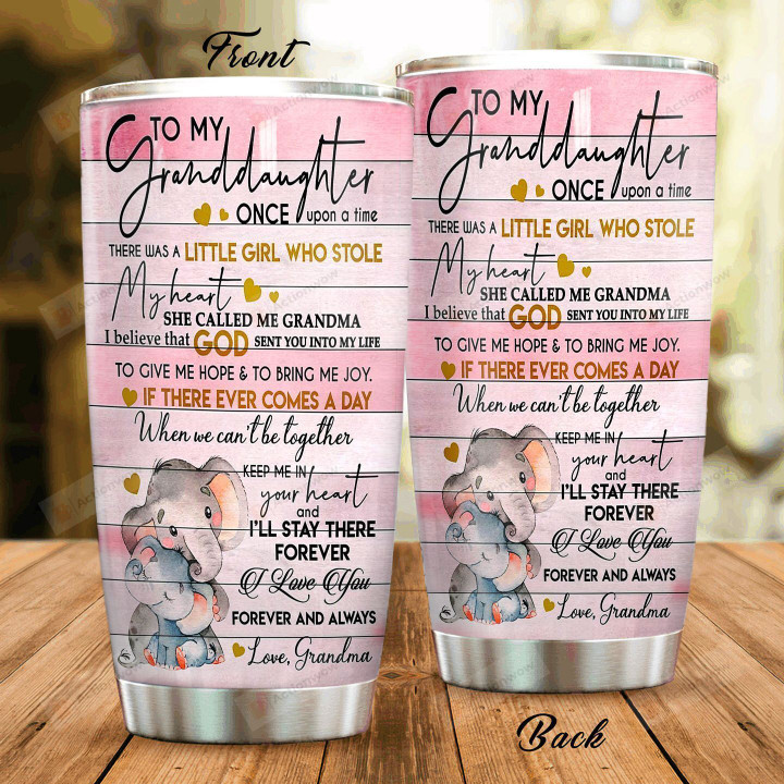 Personalized Elephant To My Granddaughter From Grandma There Was A Little Girl Who Stole My Heart Stainless Steel Tumbler Perfect Gifts For Elephant Lover Tumbler Cups For Coffee/Tea, Great Customized Gifts For Birthday Christmas Thanksgiving